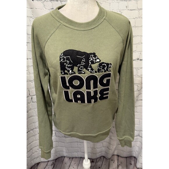 Valani Tops - Valani Long Lake Graphic Sweatshirt Retro Green Crew Neck Fleece Pullover Small